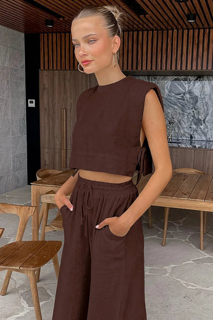 Delfina Linen Crop Top Two Piece Set