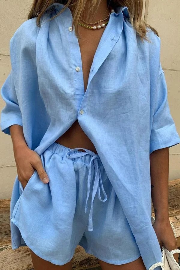 Erica Button-Down Blouse & Shorts Set