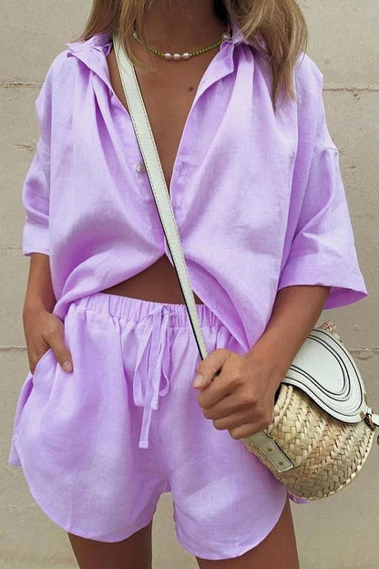 Erica Button-Down Blouse & Shorts Set