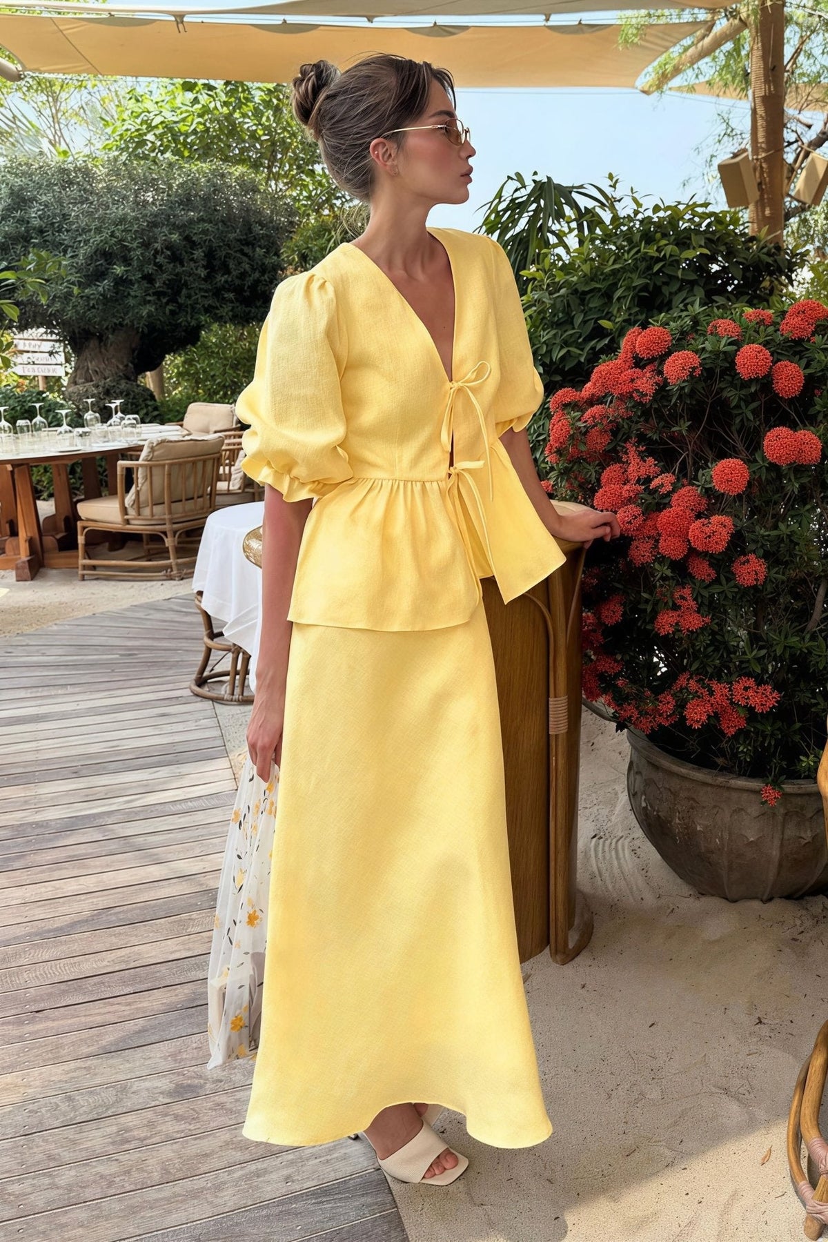 Indra Tie-Front Ruffle Skirt Set