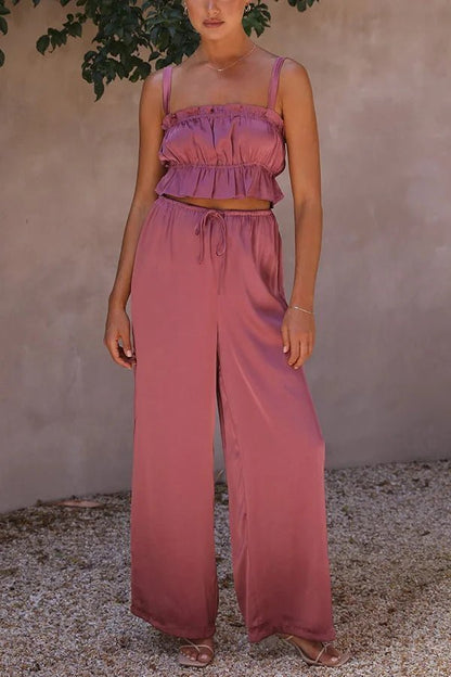 Julianne Ruffle Top Elastic Waist Pants Set