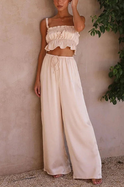 Julianne Ruffle Top Elastic Waist Pants Set