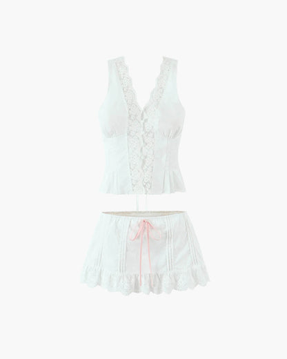 Klarissa Lace Trim Mini Skirt Set