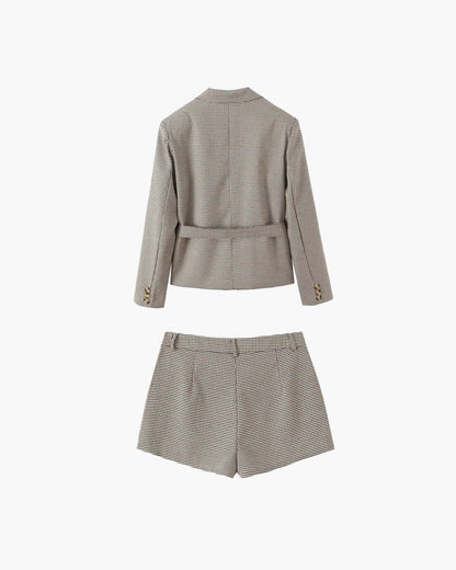 Lucy Houndstooth Belted Shorts Suit