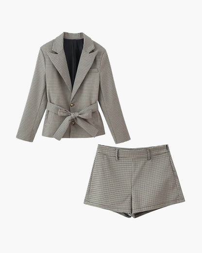 Lucy Houndstooth Belted Shorts Suit