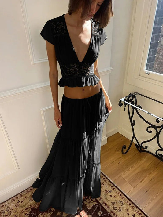 Morrigan Lace Chiffon Top & Skirt Set