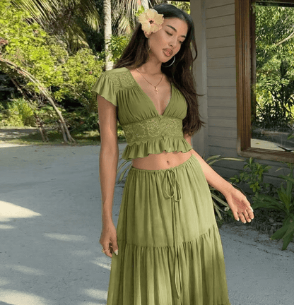 Morrigan Lace Chiffon Top & Skirt Set