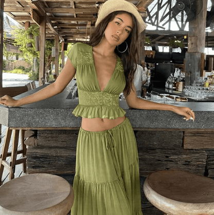 Morrigan Lace Chiffon Top & Skirt Set