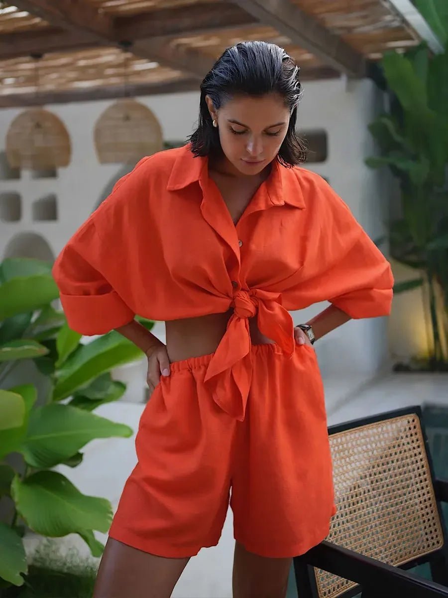 Sally Lapel Lantern Sleeve Shorts Set