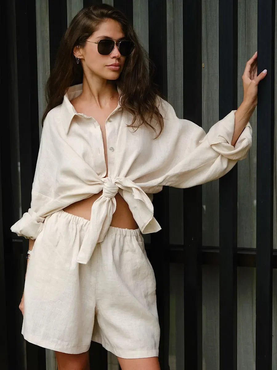Sally Lapel Lantern Sleeve Shorts Set