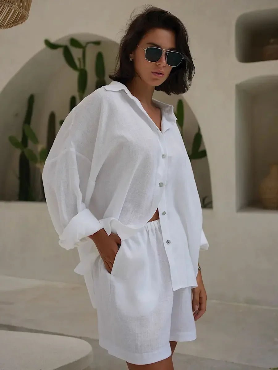 Sally Lapel Lantern Sleeve Shorts Set