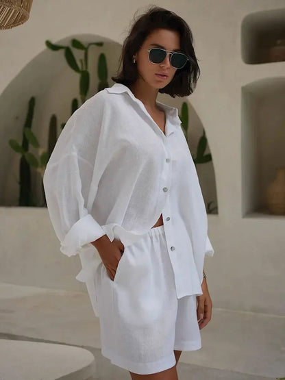 Sally Lapel Lantern Sleeve Shorts Set