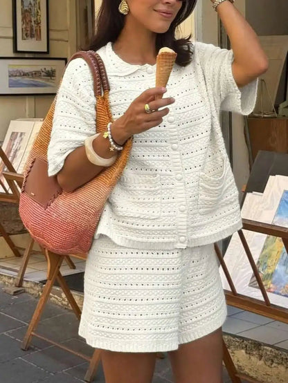 Sasha Solid Knit Cardigan Shorts Set