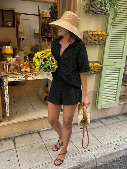 Sasha Solid Knit Cardigan Shorts Set