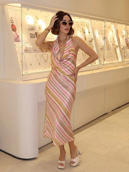 Sienna Bohemian Striped Satin Two-Piece Set