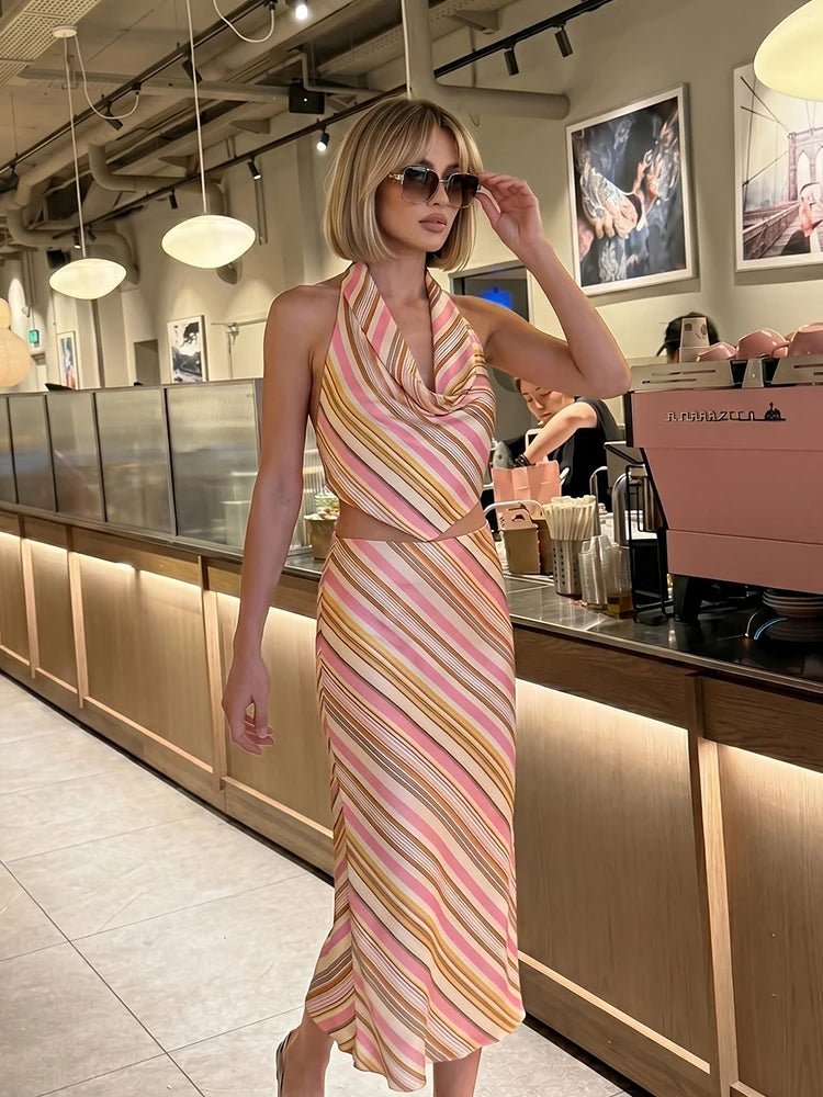 Sienna Bohemian Striped Satin Two-Piece Set