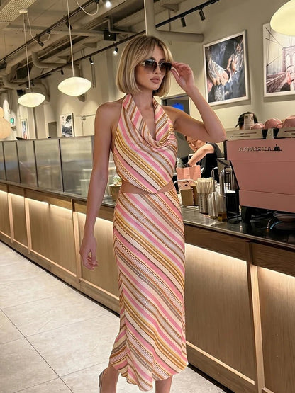 Sienna Bohemian Striped Satin Two-Piece Set