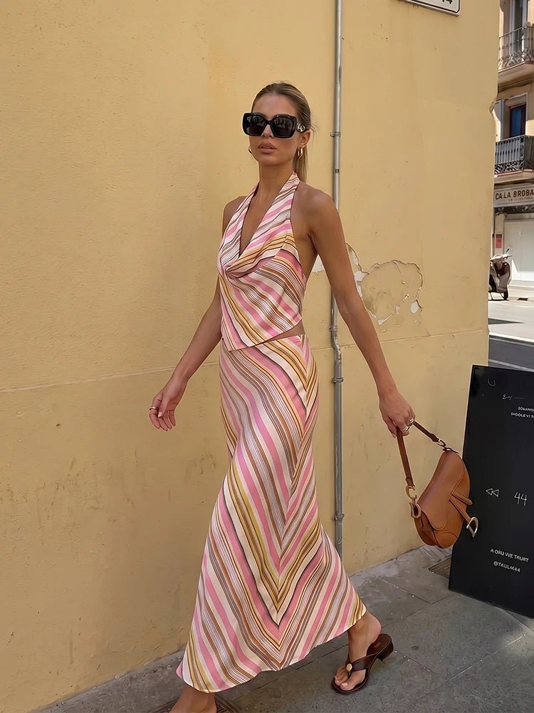 Sienna Bohemian Striped Satin Two-Piece Set