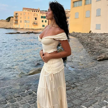 Zendaya Ruffled Crop Top Maxi Skirt Set