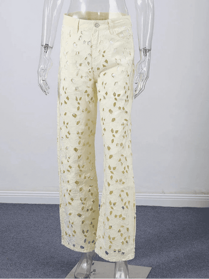 Rachel Hollow-Out Denim High Waist Straight Jeans