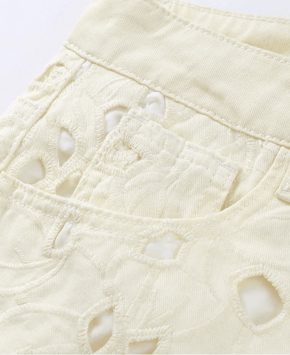 Rachel Hollow-Out Denim High Waist Straight Jeans