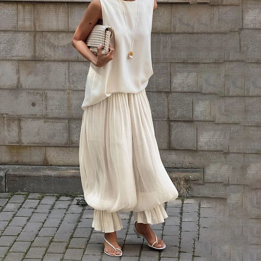 Beatrice Sheer Elastic Waist Flare Trousers