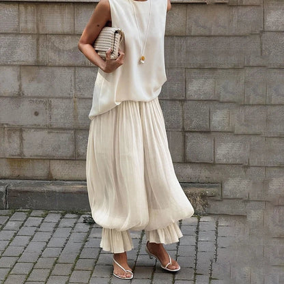 Beatrice Sheer Elastic Waist Flare Trousers