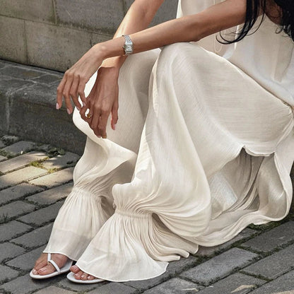 Beatrice Sheer Elastic Waist Flare Trousers