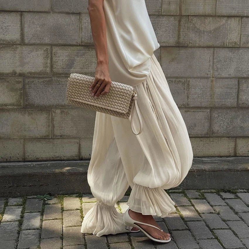Beatrice Sheer Elastic Waist Flare Trousers