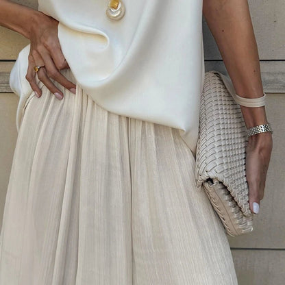 Beatrice Sheer Elastic Waist Flare Trousers