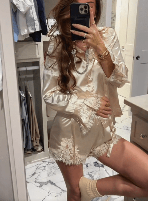 Laurie Satin Lace Trim Lounge Set