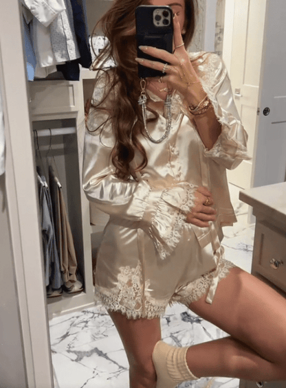 Laurie Satin Lace Trim Lounge Set