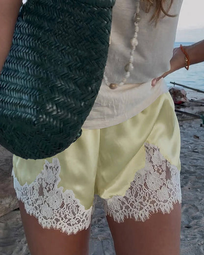 Shaina Lace Trim Satin Shorts
