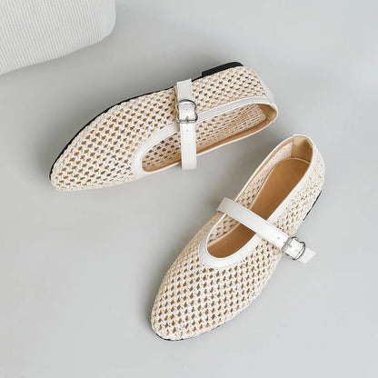 Beatrice Hollow Weave Mary Jane Flats