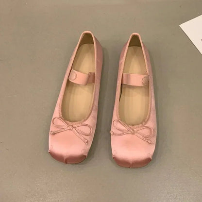Pamela Bowtie Satin Ballet Flats