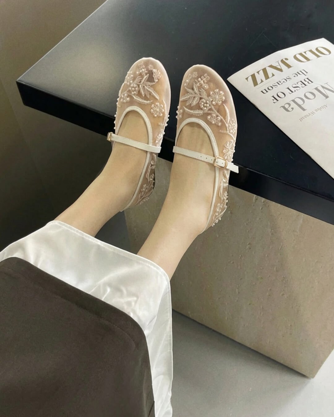 Sarah Beaded Mesh Ballet Flats