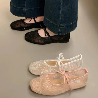 Saskia Embroidered Mesh Ballet Flats