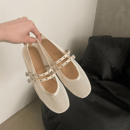 Valerie Buckled Mesh Ballet Flats