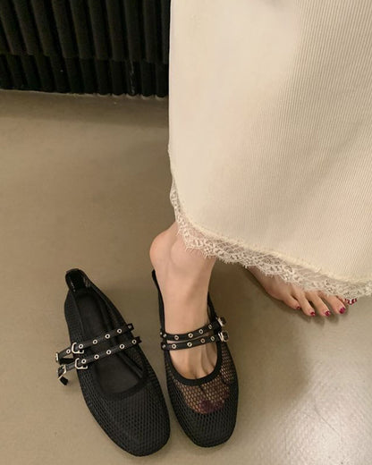 Valerie Buckled Mesh Ballet Flats