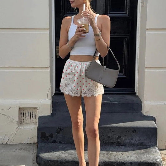 Pauleen Polka Dot Lace Trim Shorts
