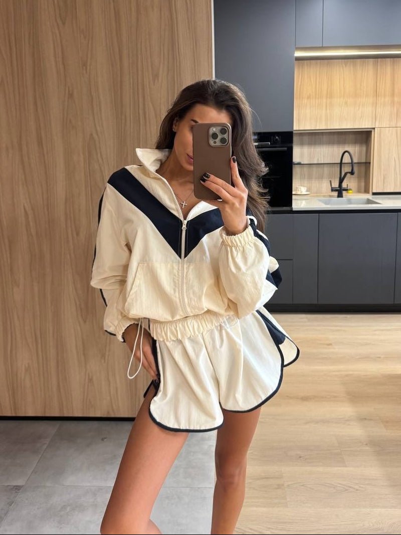 Ellen Chevron Windbreaker Shorts Set