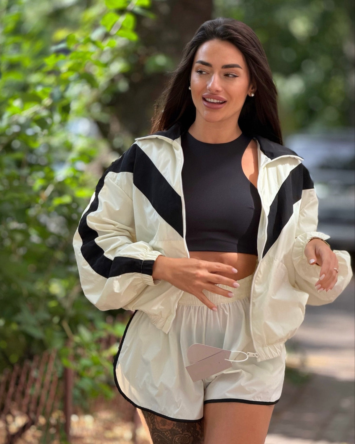 Ellen Chevron Windbreaker Shorts Set