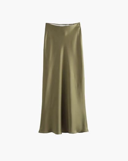 Anais High Waist Black Satin Midi Skirt