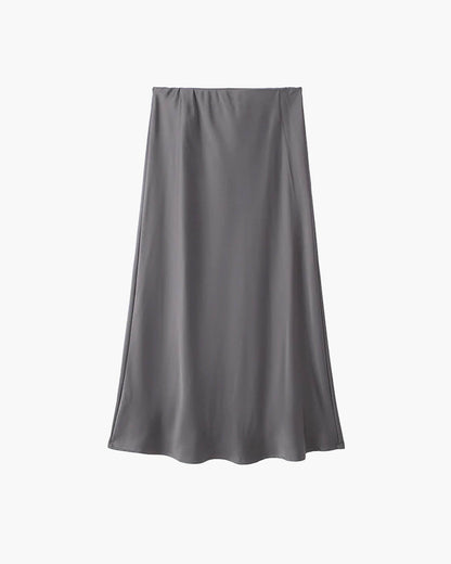 Anais High Waist Black Satin Midi Skirt