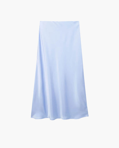 Anais High Waist Black Satin Midi Skirt