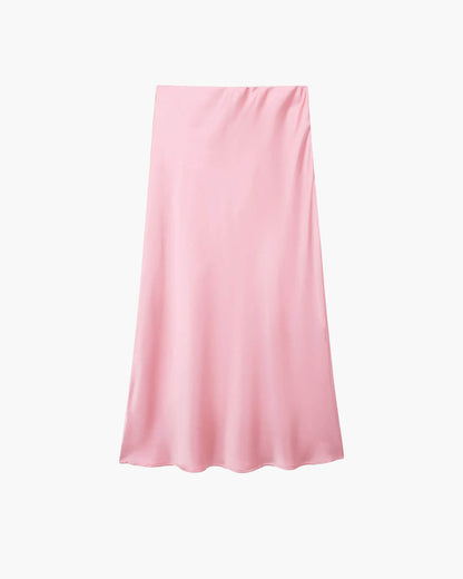 Anais High Waist Black Satin Midi Skirt