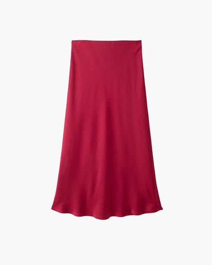 Anais High Waist Black Satin Midi Skirt