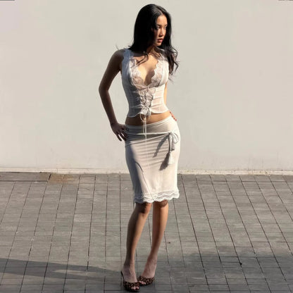 Guinevere Lace Trim Tie Back Skirt Set