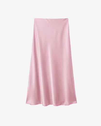 Anais High Waist Black Satin Midi Skirt