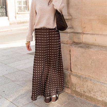 Beatrice Polka Dot Satin Maxi Skirt